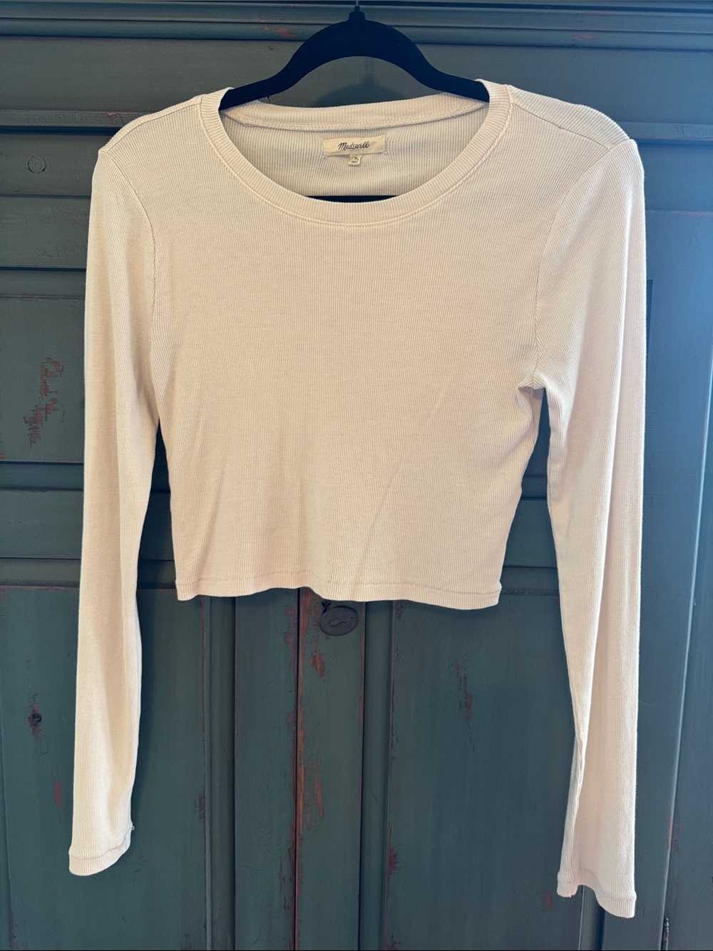 EUC Madewell Cream Ribbed Long-Sleeve Cropped Top Lightweight and Soft